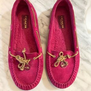 Coach Raspberry Suede and Sherpa Loafers